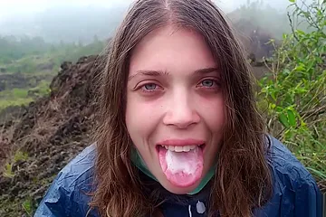 I jerking off my guide in the mountains - Public POV - Pulsating Cum Mouth - porn video