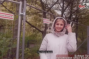 german guy flirt with blonde young petite teen and seduced her for public sex (18+) - porn video
