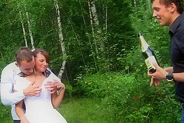 the groom the bride drilled hard in the woods - porn video