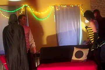 hard fuck 3some juvenile angel on Halloween - porn video