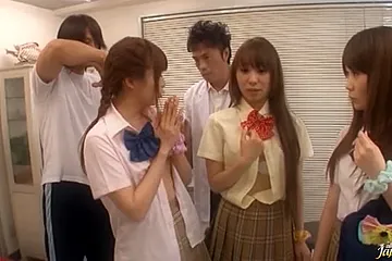 Sweet Japanese schoolgirls in wild cum filled orgy (18+) - porn video