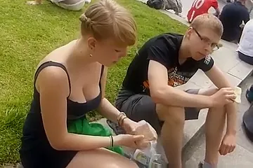 Blonde teen big tits downblouse and cleavage (18+) - porn video