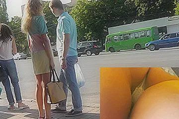 Petite girl with skinny butt upskirted (fake) at bus station - porn video