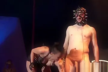 tattoed babe in a public bdasm sex show - porn video