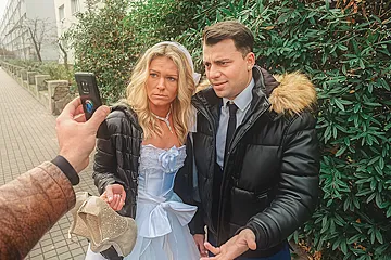 DEBT4k. Debt collector fucks the bride in white dress and stockings - porn video
