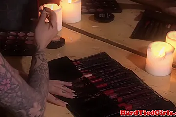 Breastbonded submissive disciplined with cane - porn video