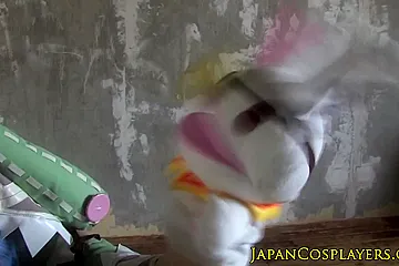 Bluehair cosplay babe in uniform jerks - porn video