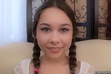 Pigtailed teen Kira Sinn eagerly taking cum facial (18+) - porn video
