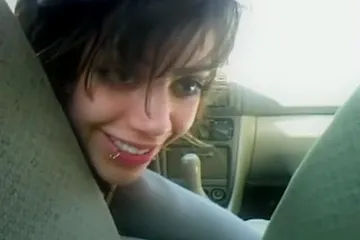 Emo girl rides the gear stick of her car - porn video