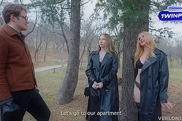 Two Exhibitionist Girls Showed Off Their Hot Bodies And Seduced A Passing Stranger - porn video
