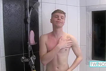 James Hard In Horny Boy Toy James Jerks Off His Hard Cock In The Shower! - porn video