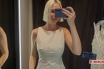 Seduction In A Dressin Room Of A Mall. Try On Haul Transparent Clothes Try On Haul At The Mall. Public Fetish - porn video