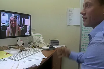 Skype call turns into a hardcore fucking with blonde MILF - porn video